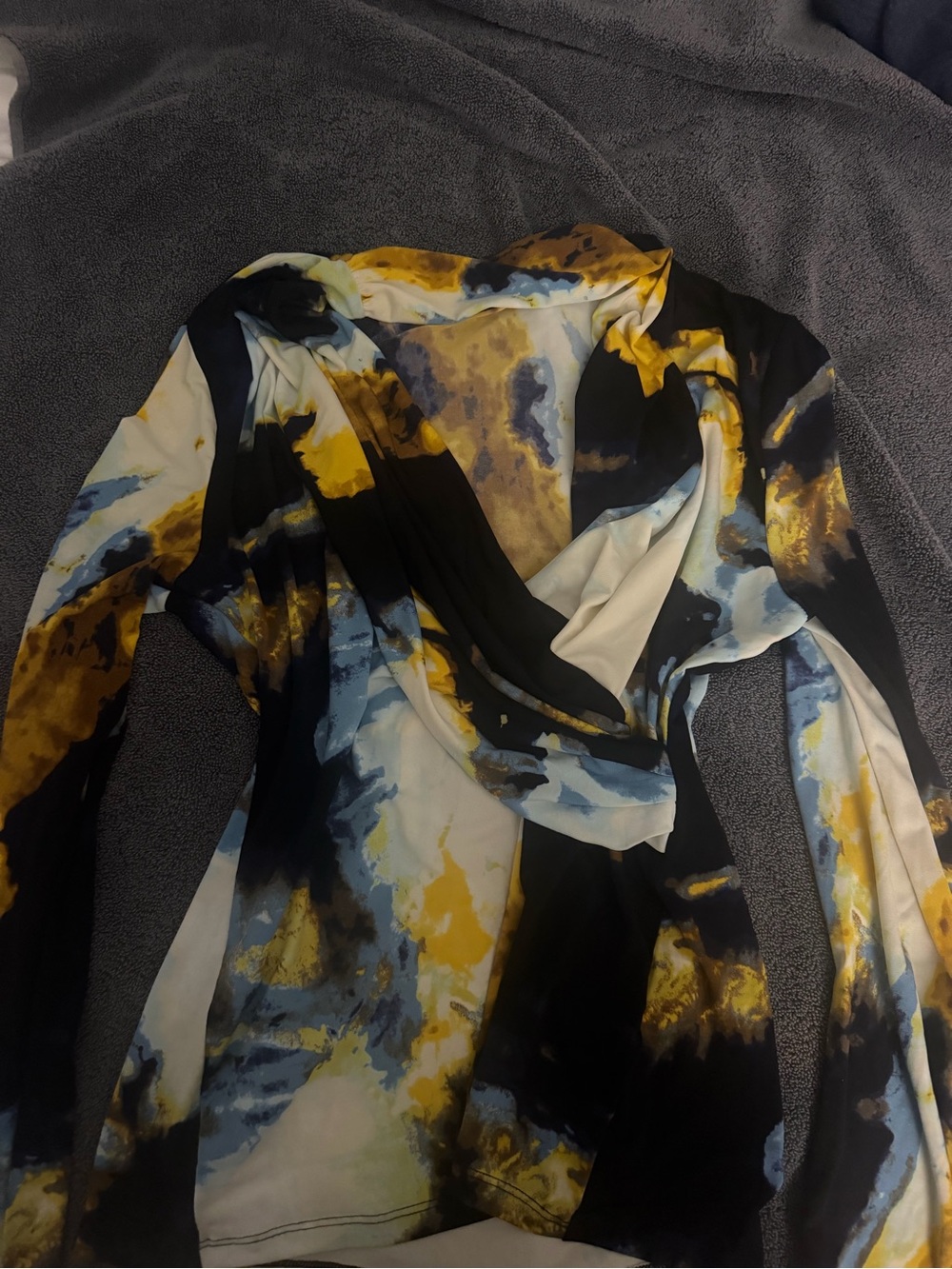 Abstract Print Drape Neck Women's Top in Yellow, Blue and Black